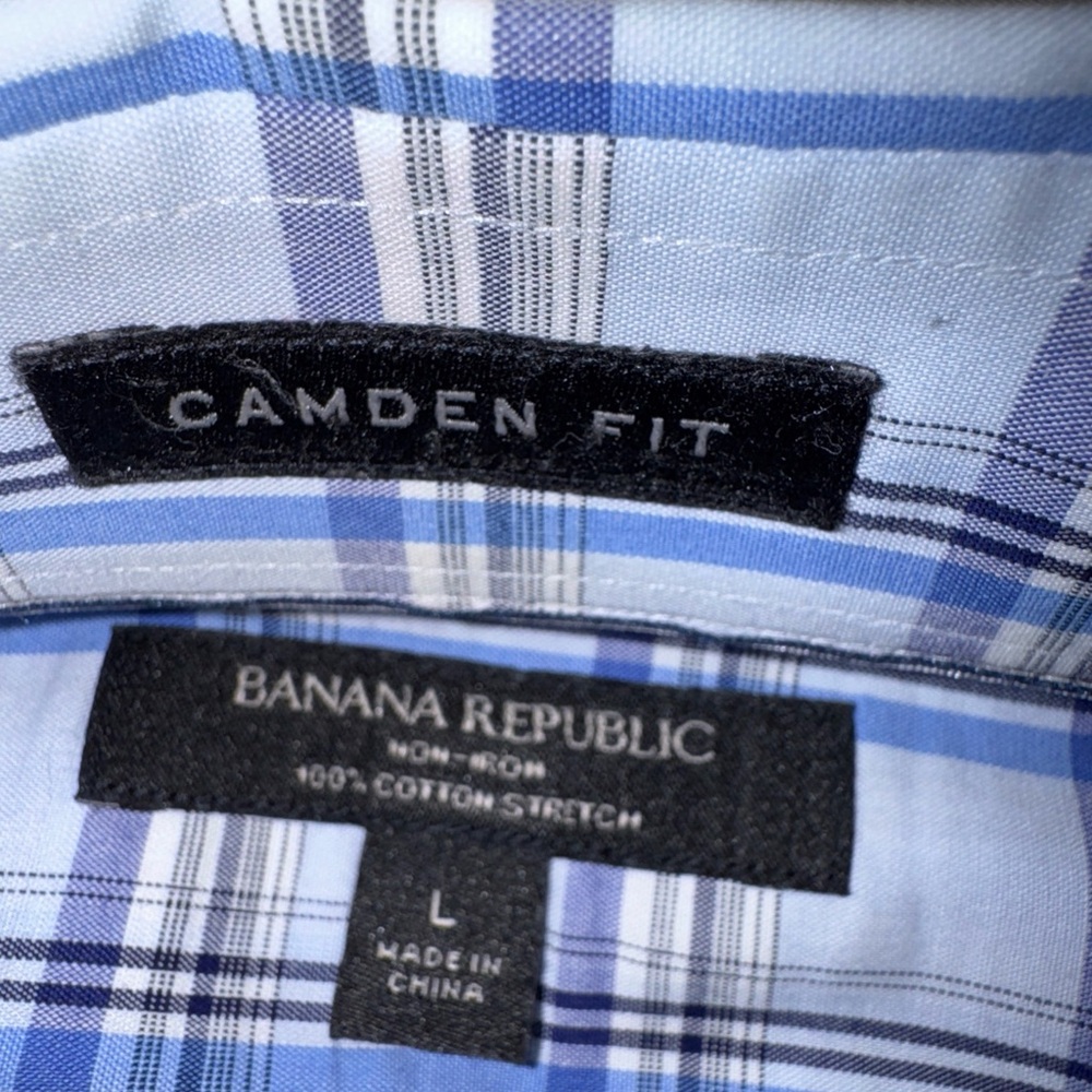 Banana Republic Camden fit 100% cotton no iron Blue striped Button Down Sz L - Picture 2 of 12